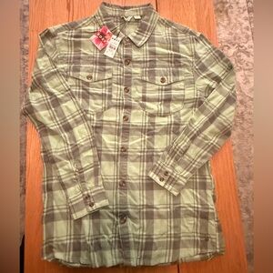 Roxy Let It Go Green Plaid Flannel Shirt Small Button Up Long Sleeve NWT